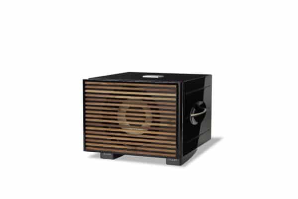 REL S/550 subwoofer in black finish with optional premium wood grille