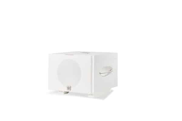 REL S/550 subwoofer in gloss white with cloth grille